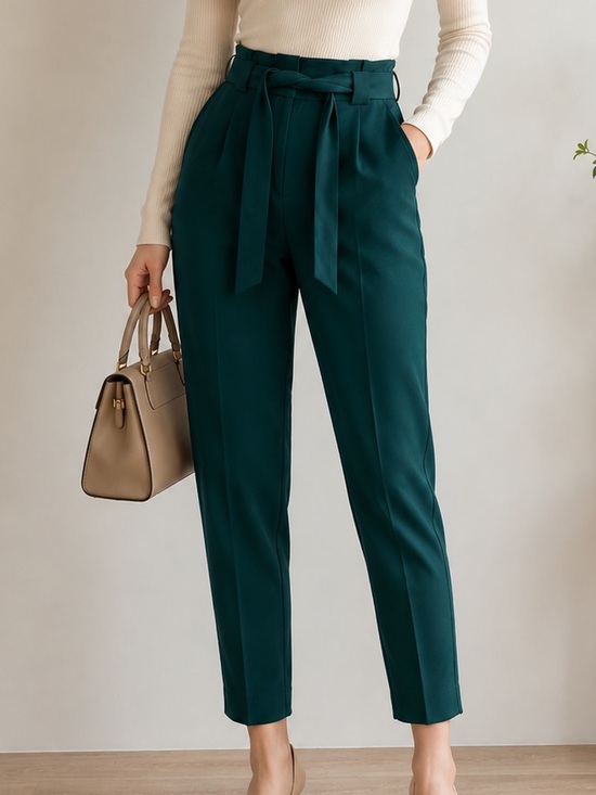 Express Pants - Express Teal Paperbag Waist Ankle Pants